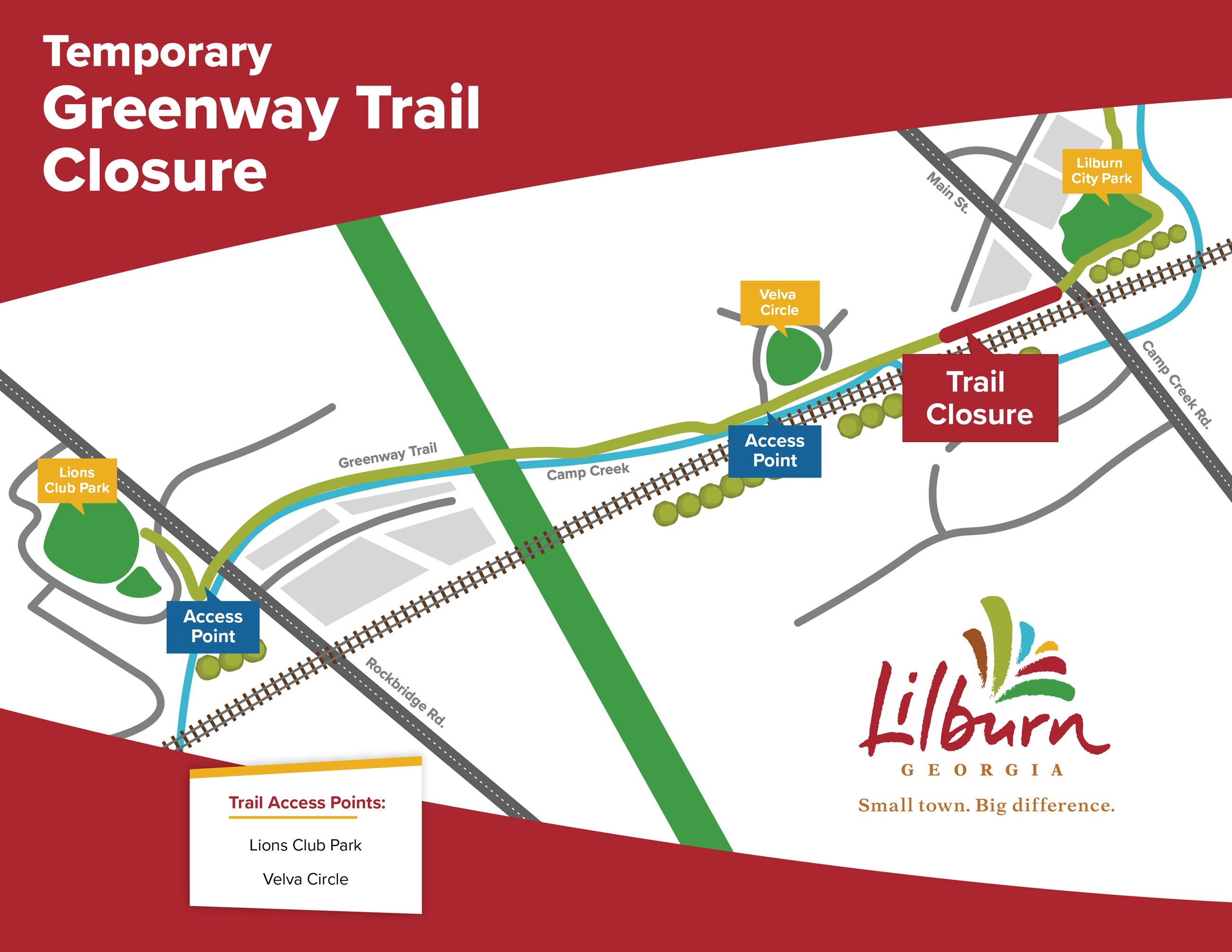 map showing the partial closure of the greenway trail